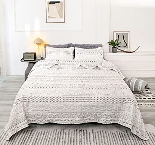 JANZAA Quilt Boho Quilt Set Boho Bedding Bedspreads Queen Size,3 PCS Bohemian Quilt Set with Geometric Printed for All Season(Two Pillow Cases)