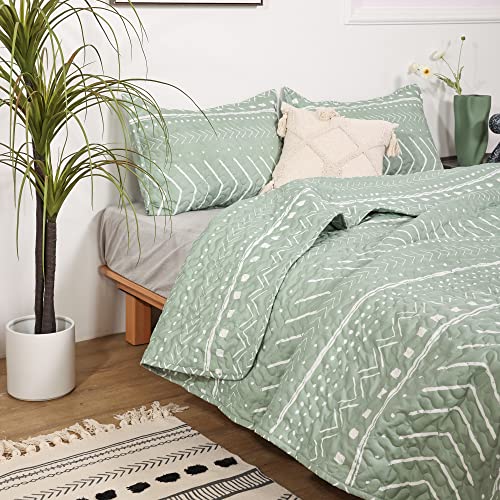 JANZAA Quilt Boho Quilt Set Boho Bedding Bedspreads Queen Size,3 PCS Bohemian Quilt Set with Geometric Printed for All Season(Two Pillow Cases)