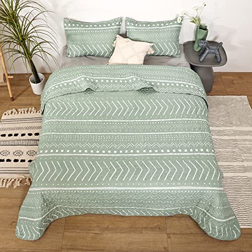 JANZAA Quilt Boho Quilt Set Boho Bedding Bedspreads Queen Size,3 PCS Bohemian Quilt Set with Geometric Printed for All Season(Two Pillow Cases)