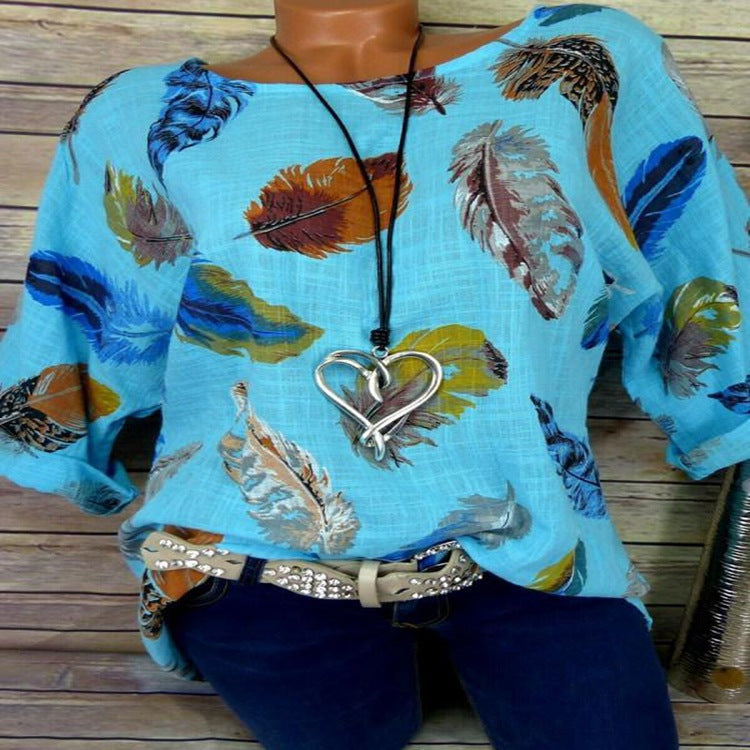 Feathers Colorful Three Quarter Sleeve Blouse
