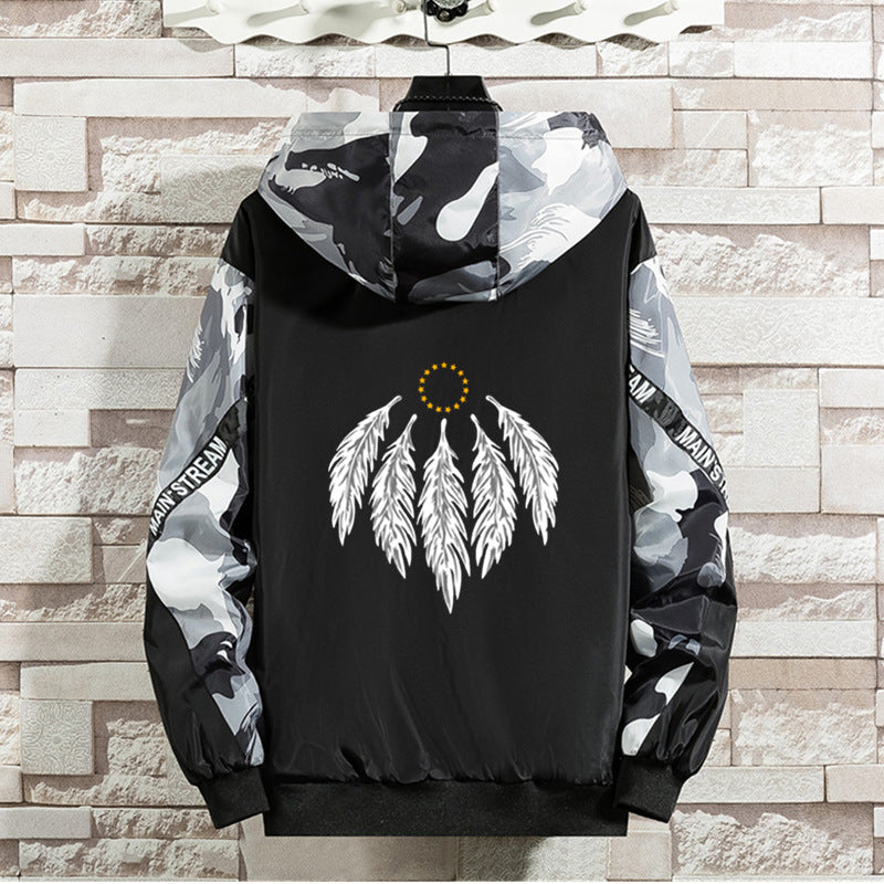 Men's Feather Two Tone Casual Hooded Jacket