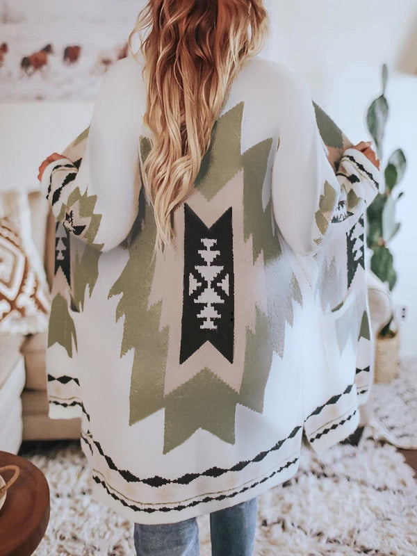 Long sleeve printed cardigan sweater