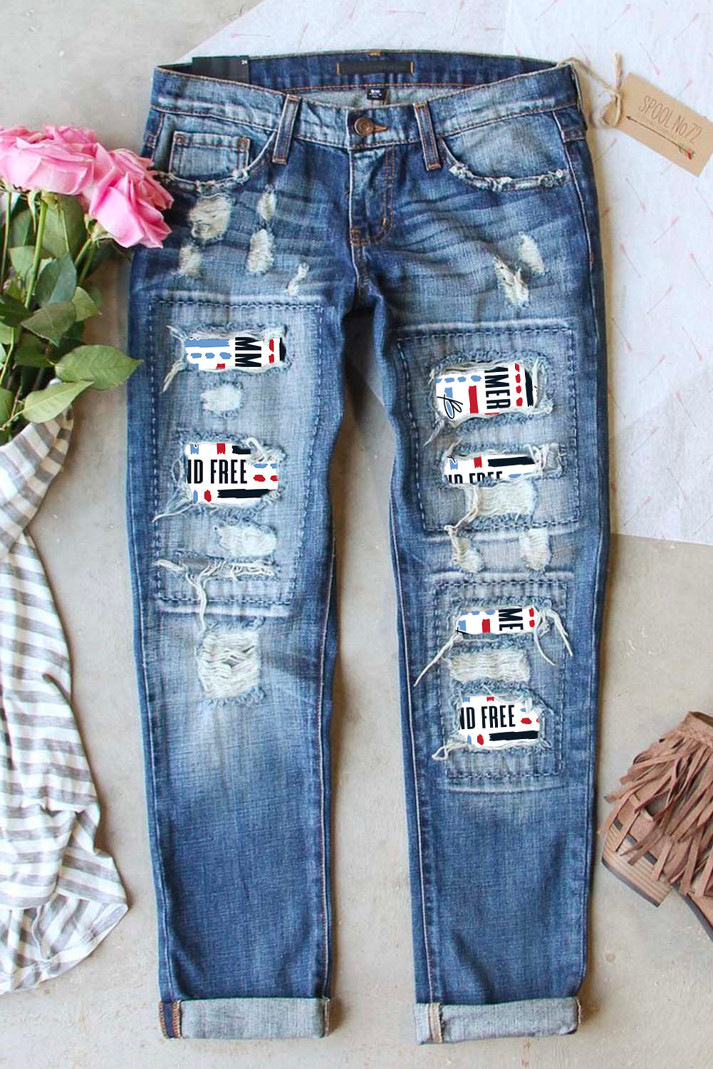 HAMMER AND FREE Graphic Cutout Ribbed Jeans