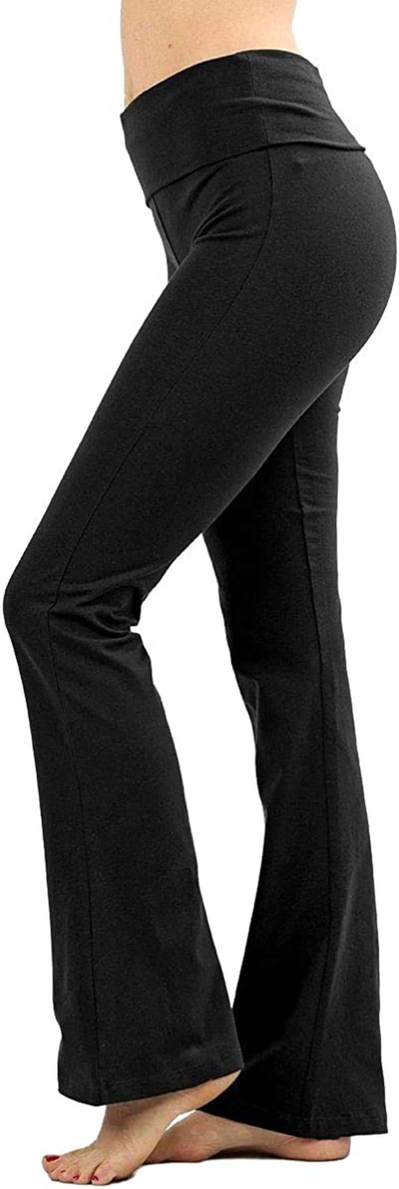 Stretchy Fold over Lounge Solid Flare Yoga Pants