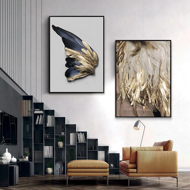 Decorative Gold Feather Abstract Canvas Painting Mural