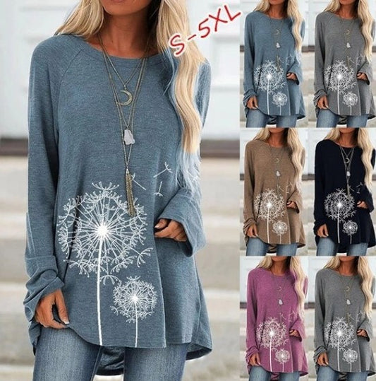 Round Neck Print Long Sleeve Top Sweatshirt