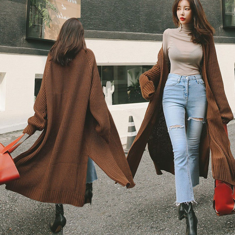 Women's over-the-knee loose large thick knit cardigan