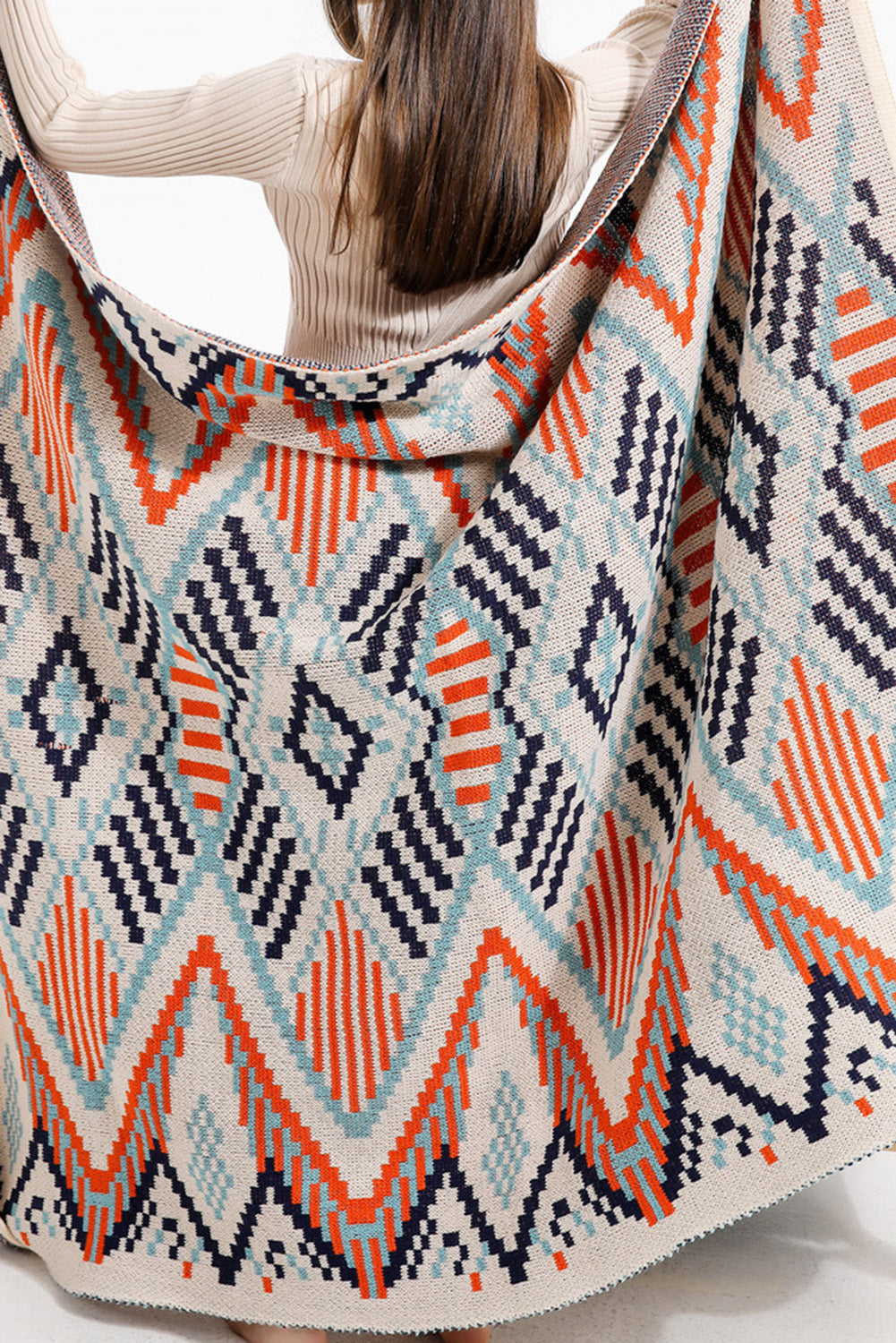 Multicolor Geometric Knit Tassel Large Blanket 130*160cm