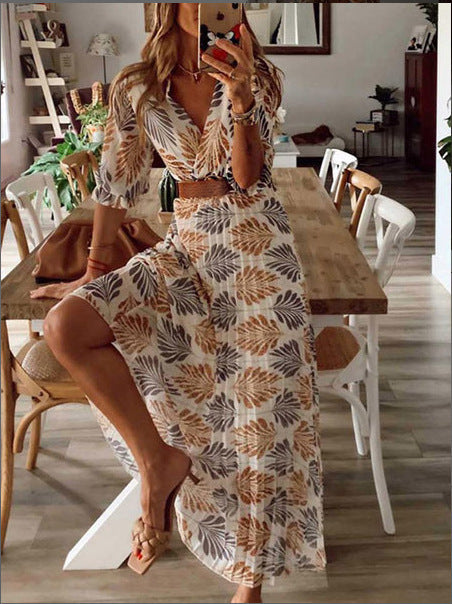 Floral Boho Long Sleeve Half Sleeve Dress