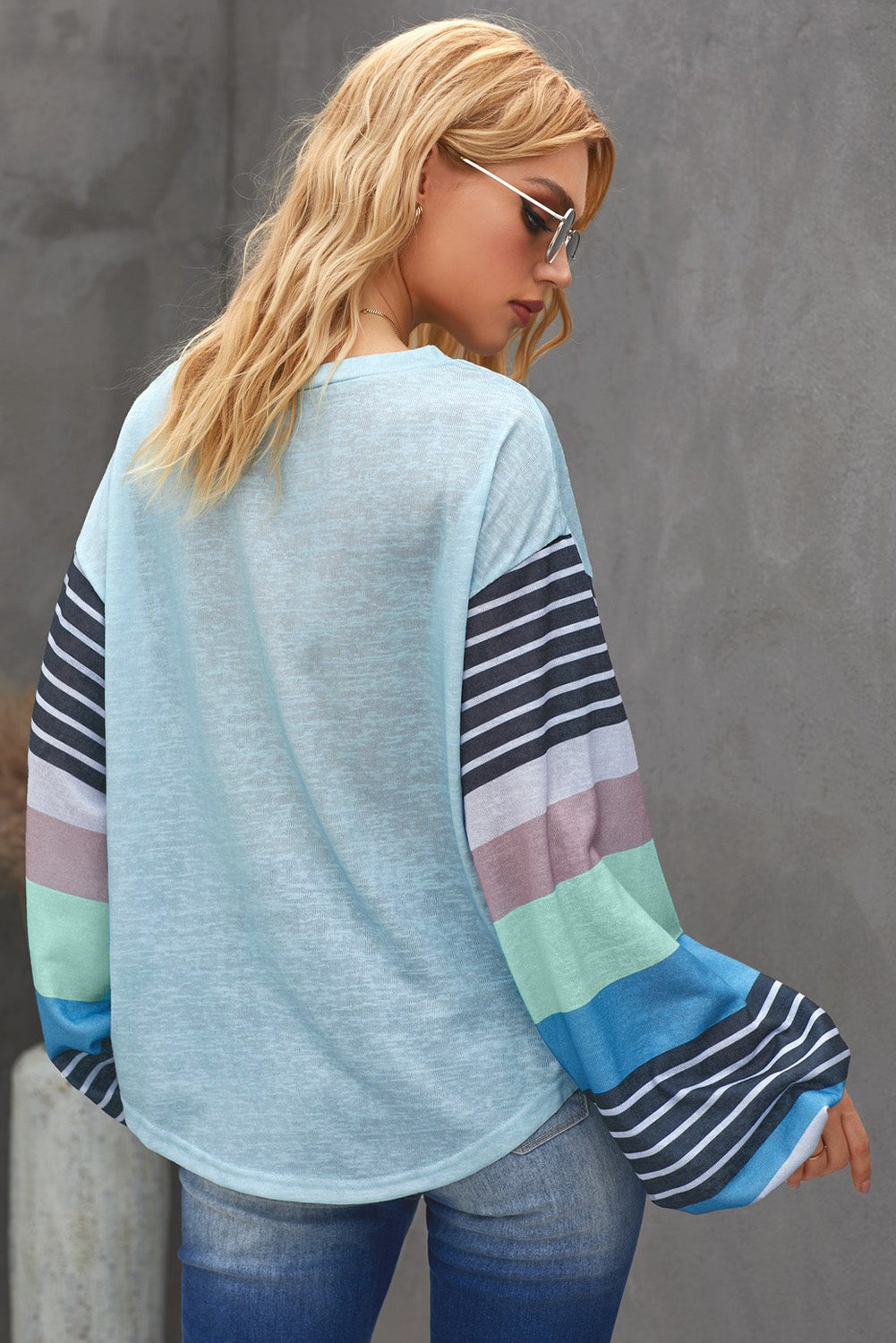 Striped Colorblock Long Sleeve Knit Top