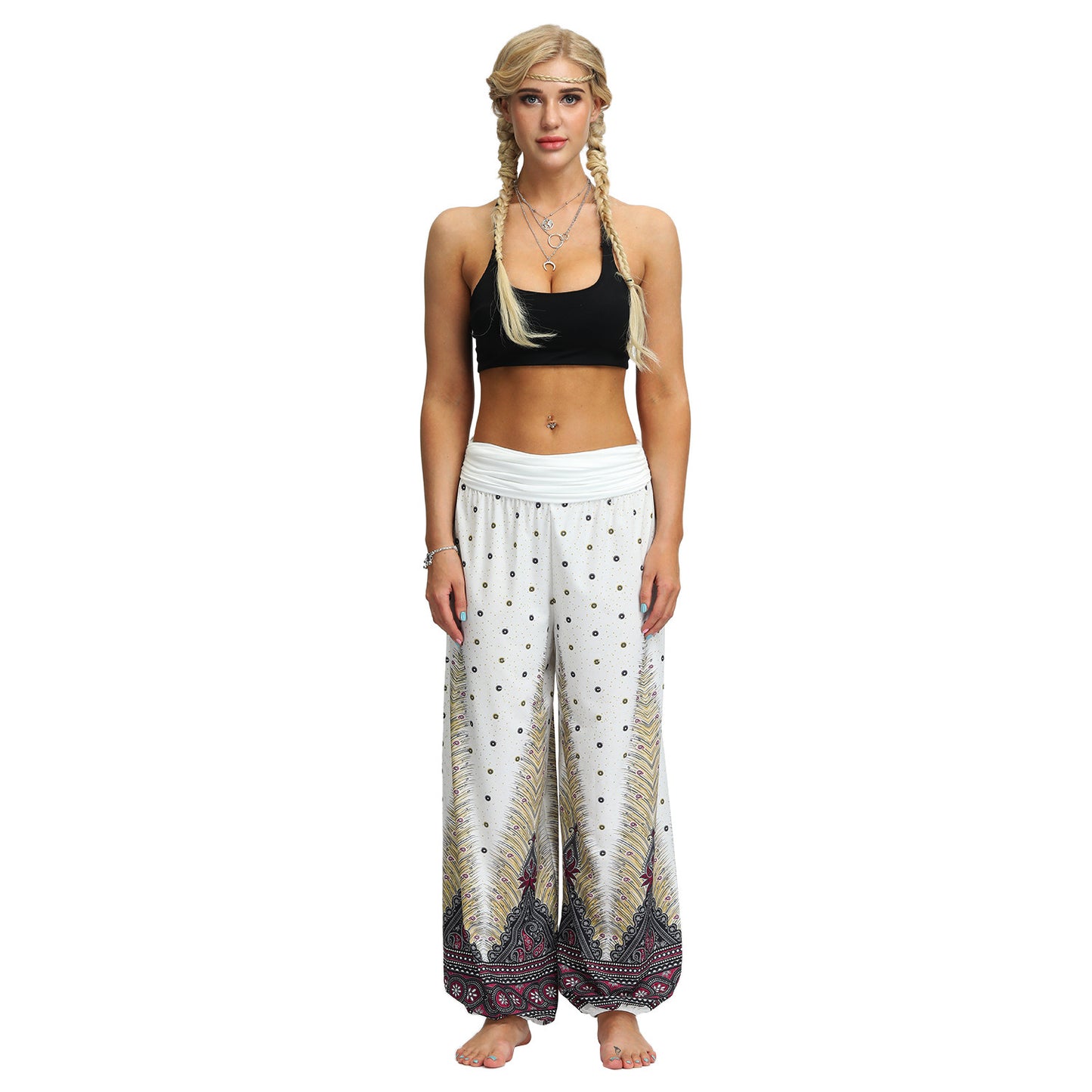 Printed feather yoga pants