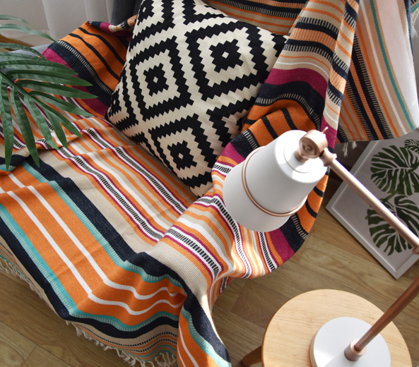 Indian color striped tassel blanket