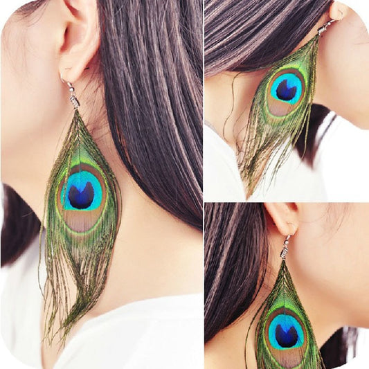 New Fashion Jewelry Earrings For Women Boho Charming Earring 2021 Simple Peacock Feather Vintage Luxury Long Dangle Earrings Cut