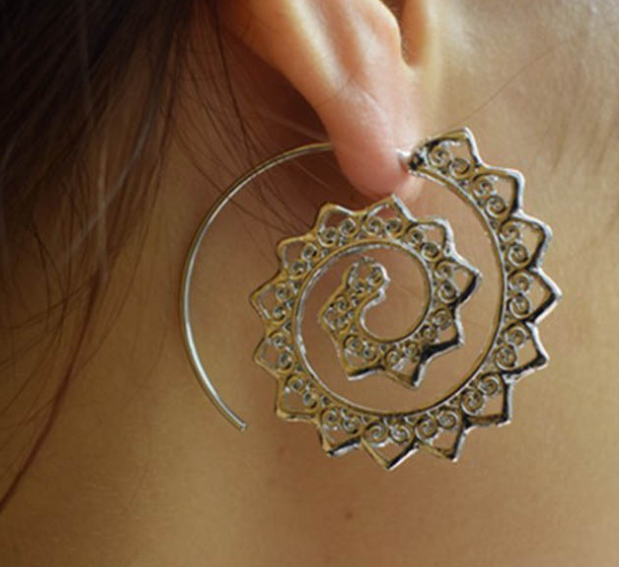 Ethnic Round Spiral Gear Earrings
