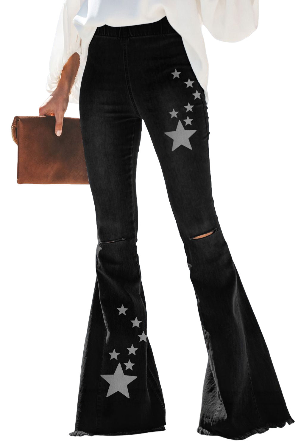 Multicolor Distressed Bell Bottom Denim Pants