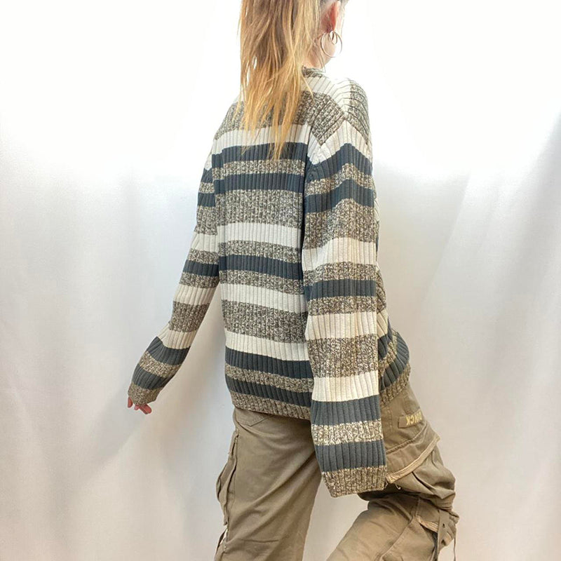 Vintage Contrast Stripe Crew Neck Sweater
