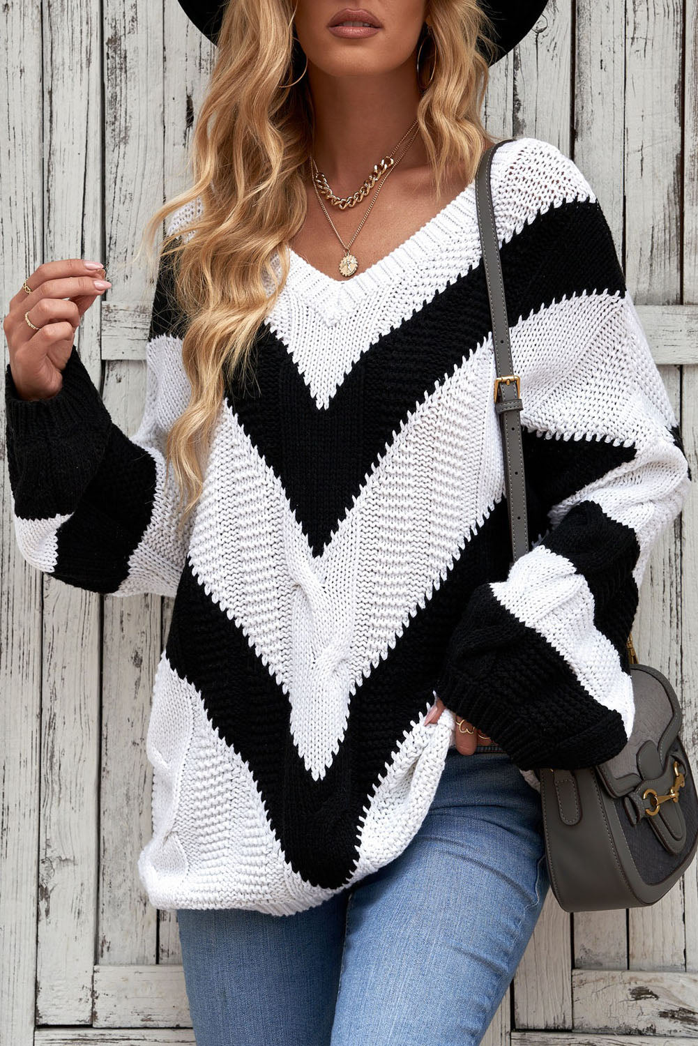 Color Block Drop Shoulder Oversize Sweater