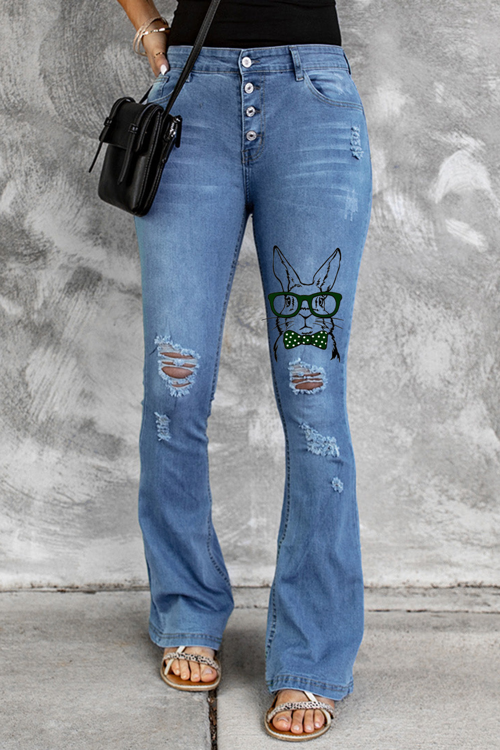 Dark Blue Mid Rise Button Front Flare Denim