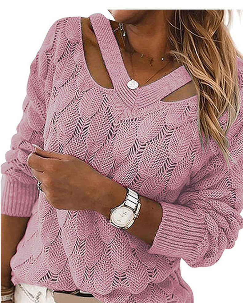 Women's Knit Sweater V-neck Strapless Sweater