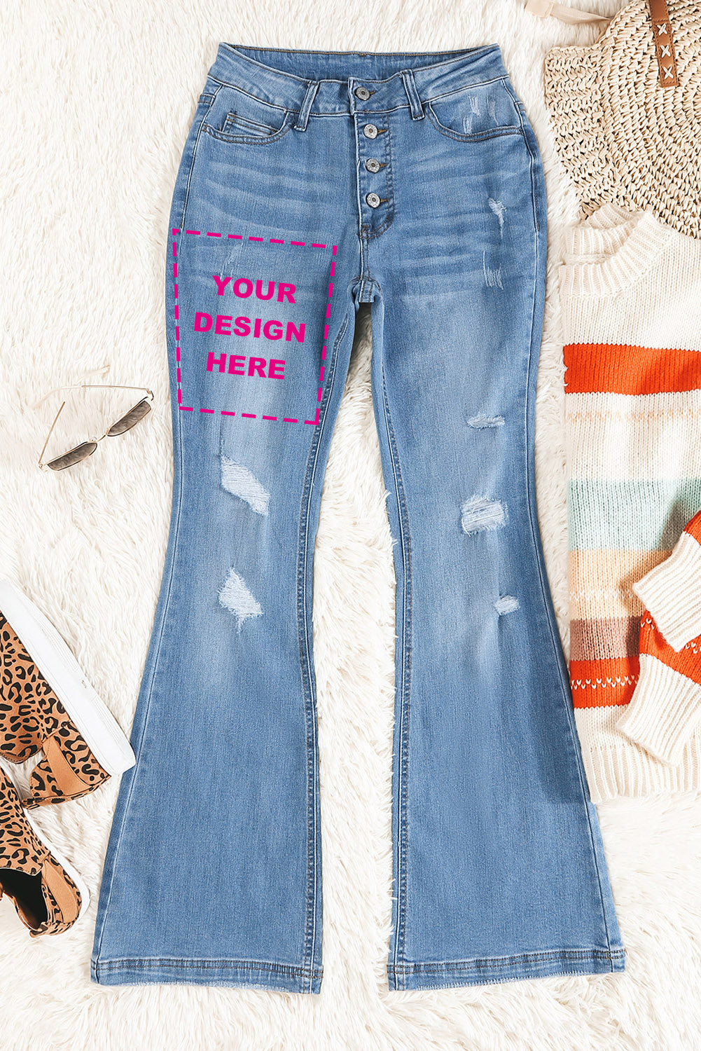 Dark Blue Mid Rise Button Front Flare Denim