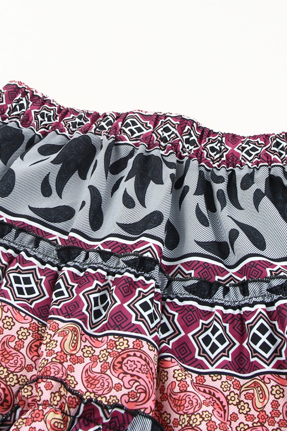 Tropical Floral Print Tiered Ruffle High Low Skirt