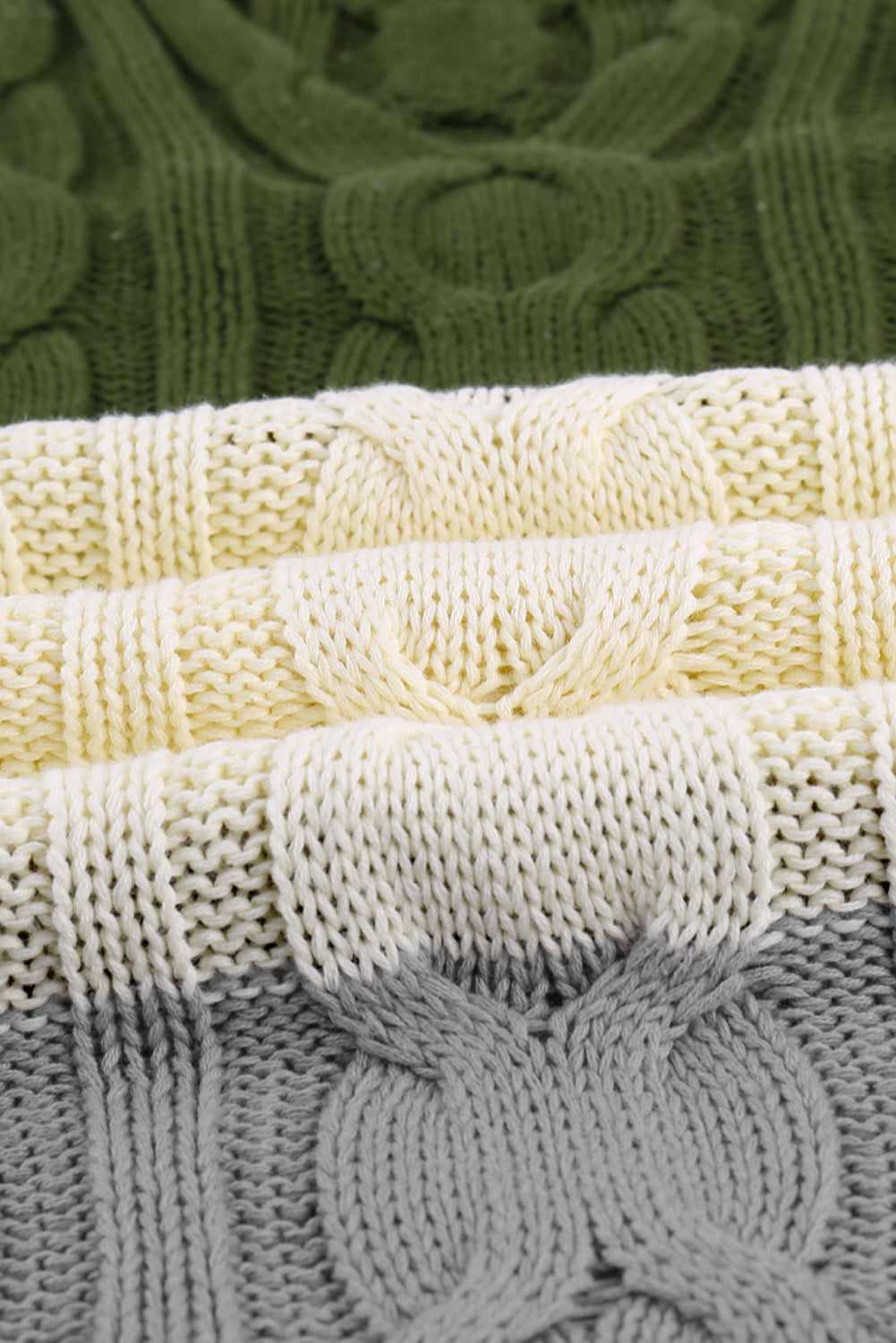 Colorblock Cable Knit Sweater with Slits