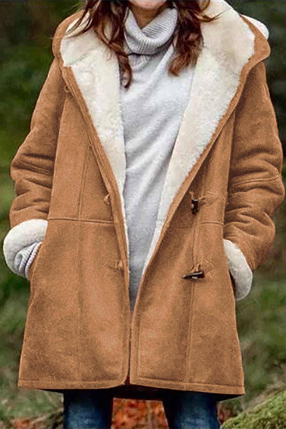 Fleece Suede Mid-length Hooded Coat