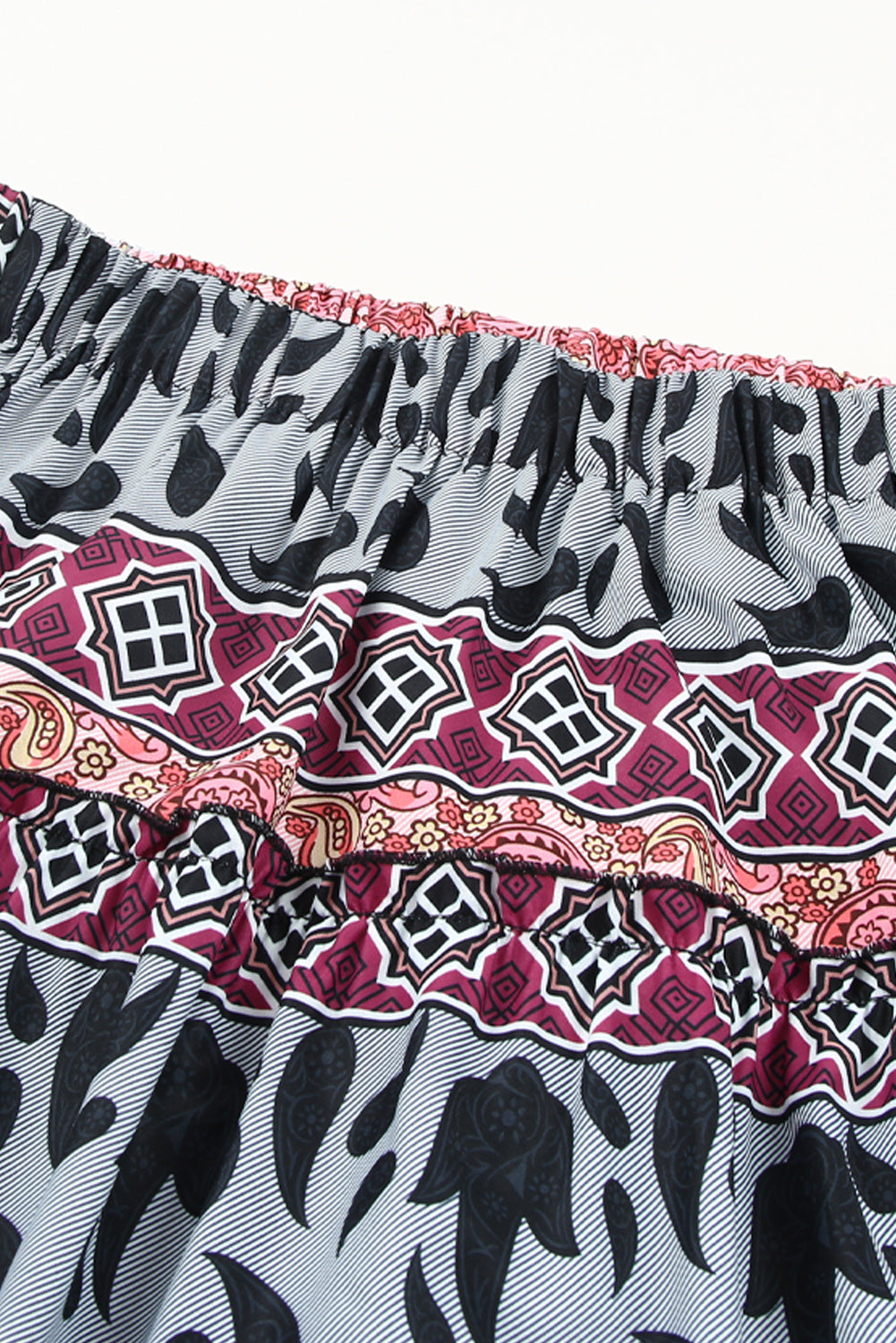 Tropical Floral Print Tiered Ruffle High Low Skirt