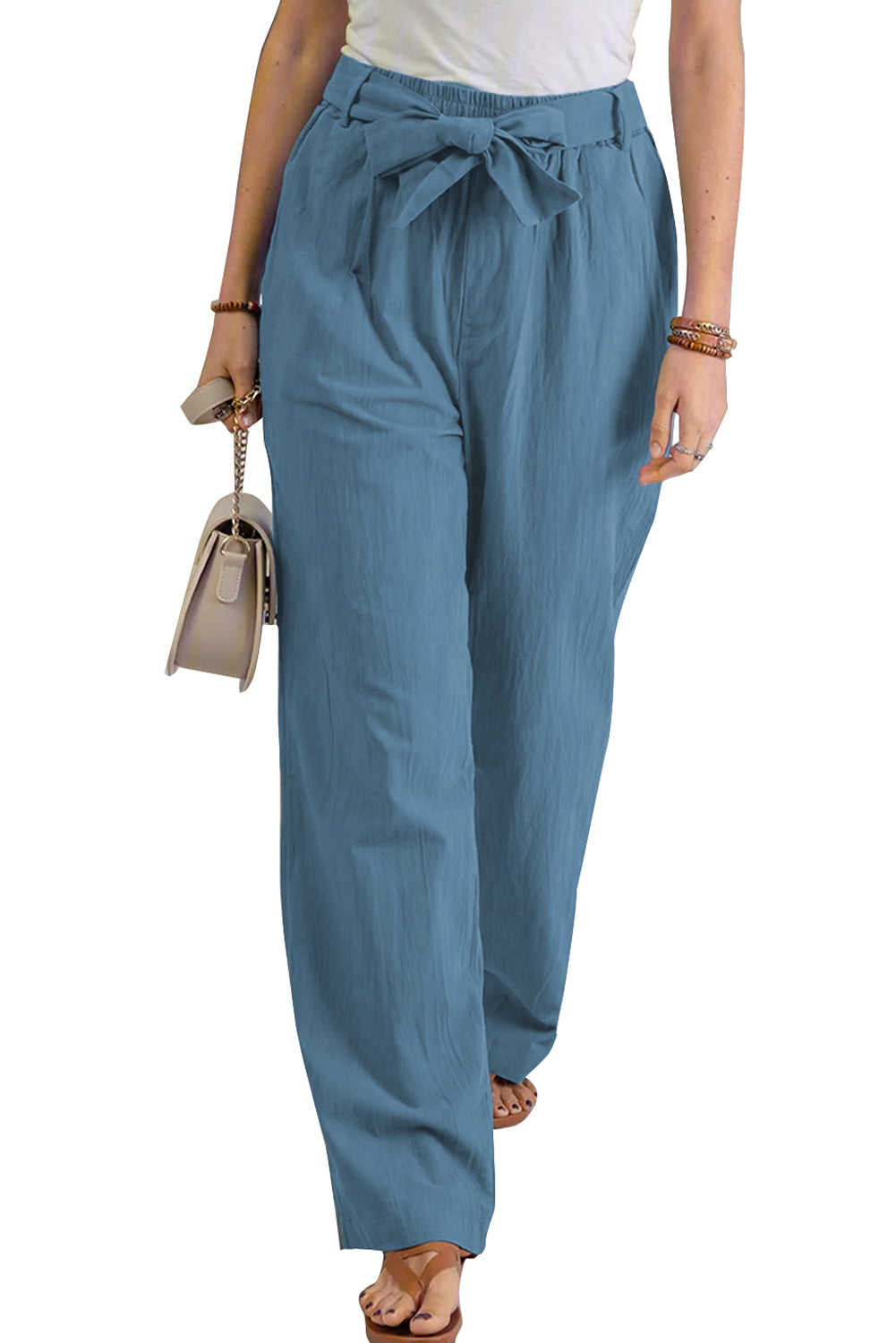 Elastic Waist Drawstring Wide Leg Pants