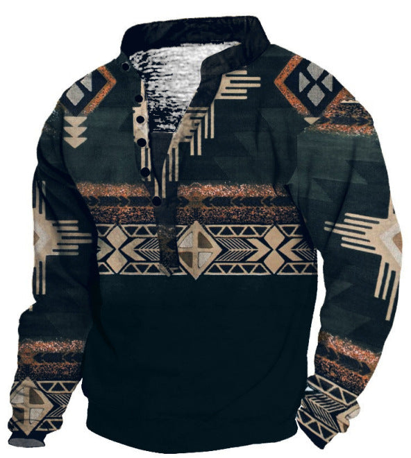 Men's Ethnic Totem Vintage Print Outdoor Casual Sweatshirt