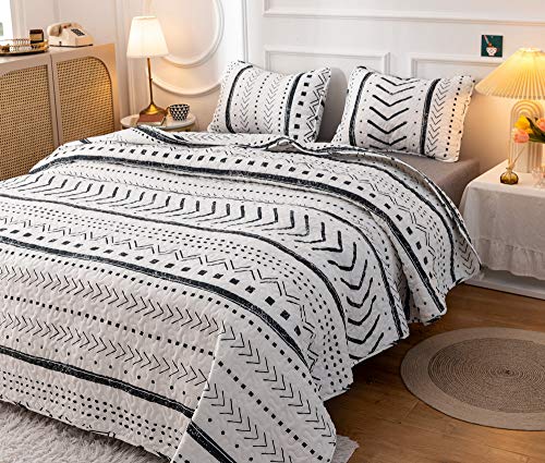 JANZAA Quilt Boho Quilt Set Boho Bedding Bedspreads Queen Size,3 PCS Bohemian Quilt Set with Geometric Printed for All Season(Two Pillow Cases)