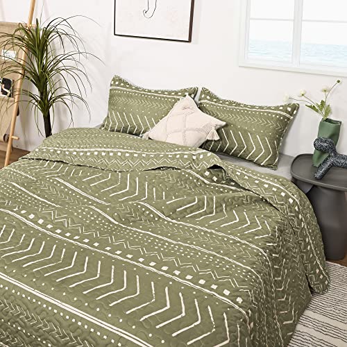 JANZAA Quilt Boho Quilt Set Boho Bedding Bedspreads Queen Size,3 PCS Bohemian Quilt Set with Geometric Printed for All Season(Two Pillow Cases)
