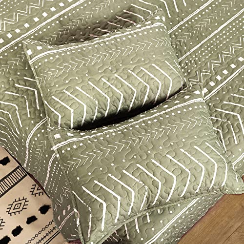 JANZAA Quilt Boho Quilt Set Boho Bedding Bedspreads Queen Size,3 PCS Bohemian Quilt Set with Geometric Printed for All Season(Two Pillow Cases)