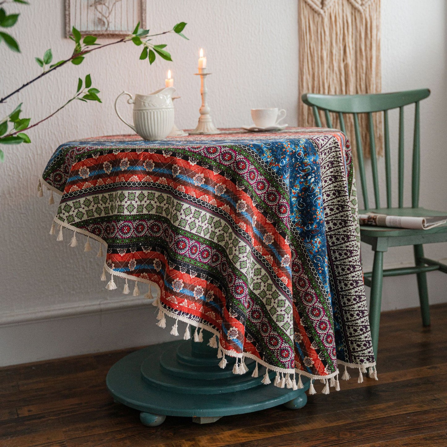 Boho Striped Print Round Living Room Tablecloth