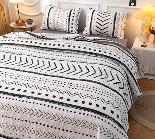 JANZAA Quilt Boho Quilt Set Boho Bedding Bedspreads Queen Size,3 PCS Bohemian Quilt Set with Geometric Printed for All Season(Two Pillow Cases)