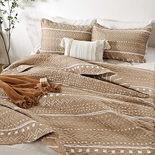 JANZAA Quilt Boho Quilt Set Boho Bedding Bedspreads Queen Size,3 PCS Bohemian Quilt Set with Geometric Printed for All Season(Two Pillow Cases)