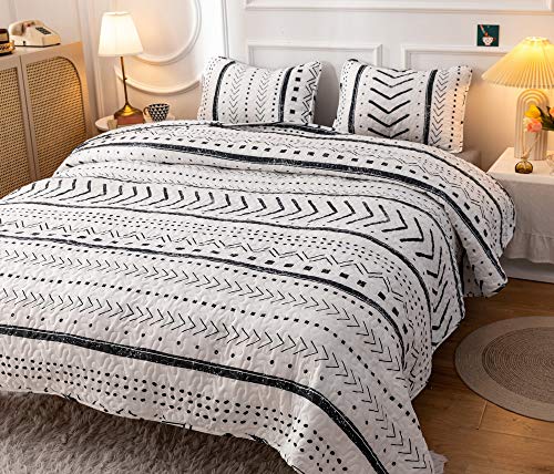 JANZAA Quilt Boho Quilt Set Boho Bedding Bedspreads Queen Size,3 PCS Bohemian Quilt Set with Geometric Printed for All Season(Two Pillow Cases)