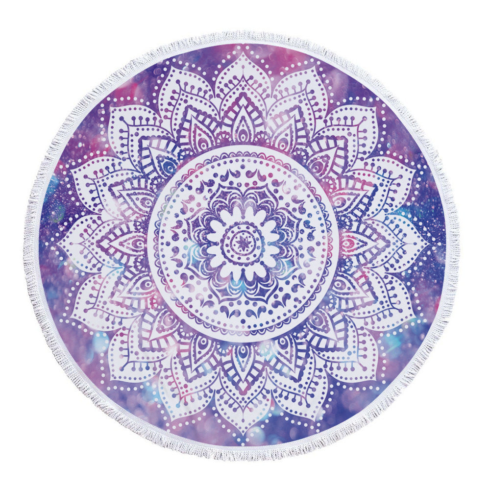 Patterned microfiber printed round beach towel with tassel
