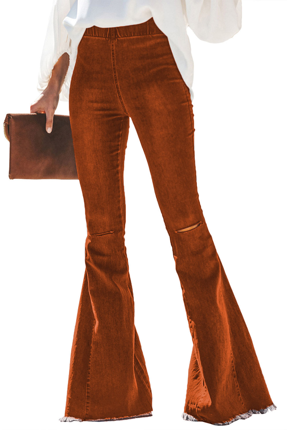 Multicolor Distressed Bell Bottom Denim Pants