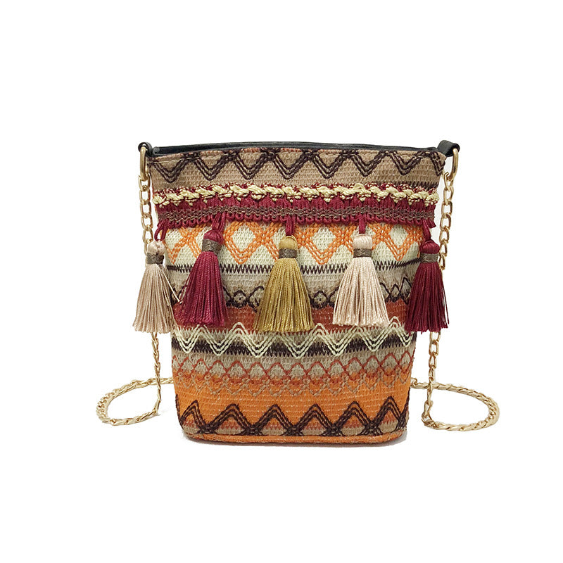 Tassel ethnic style linen bag
