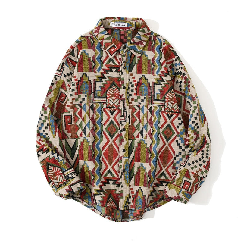 Retro ethnic brushed shirt