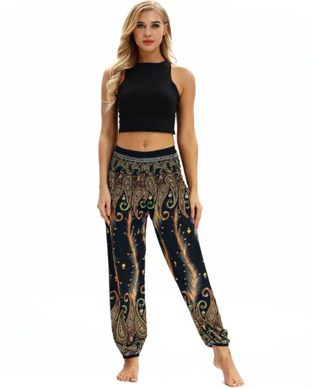 Digital Printed Lantern Pants Loosely Thin Elastic Waist Harem Pants