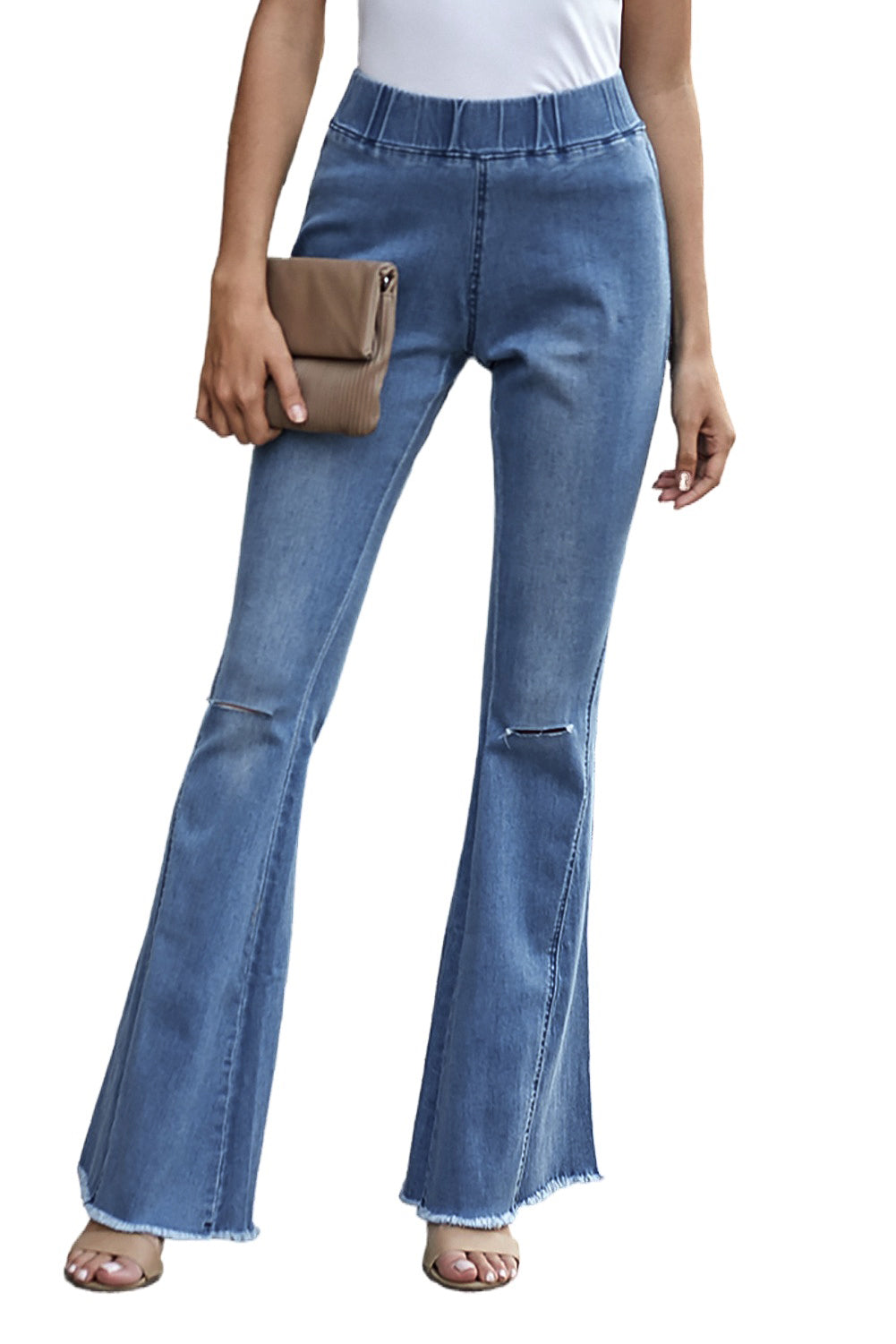 Multicolor Distressed Bell Bottom Denim Pants