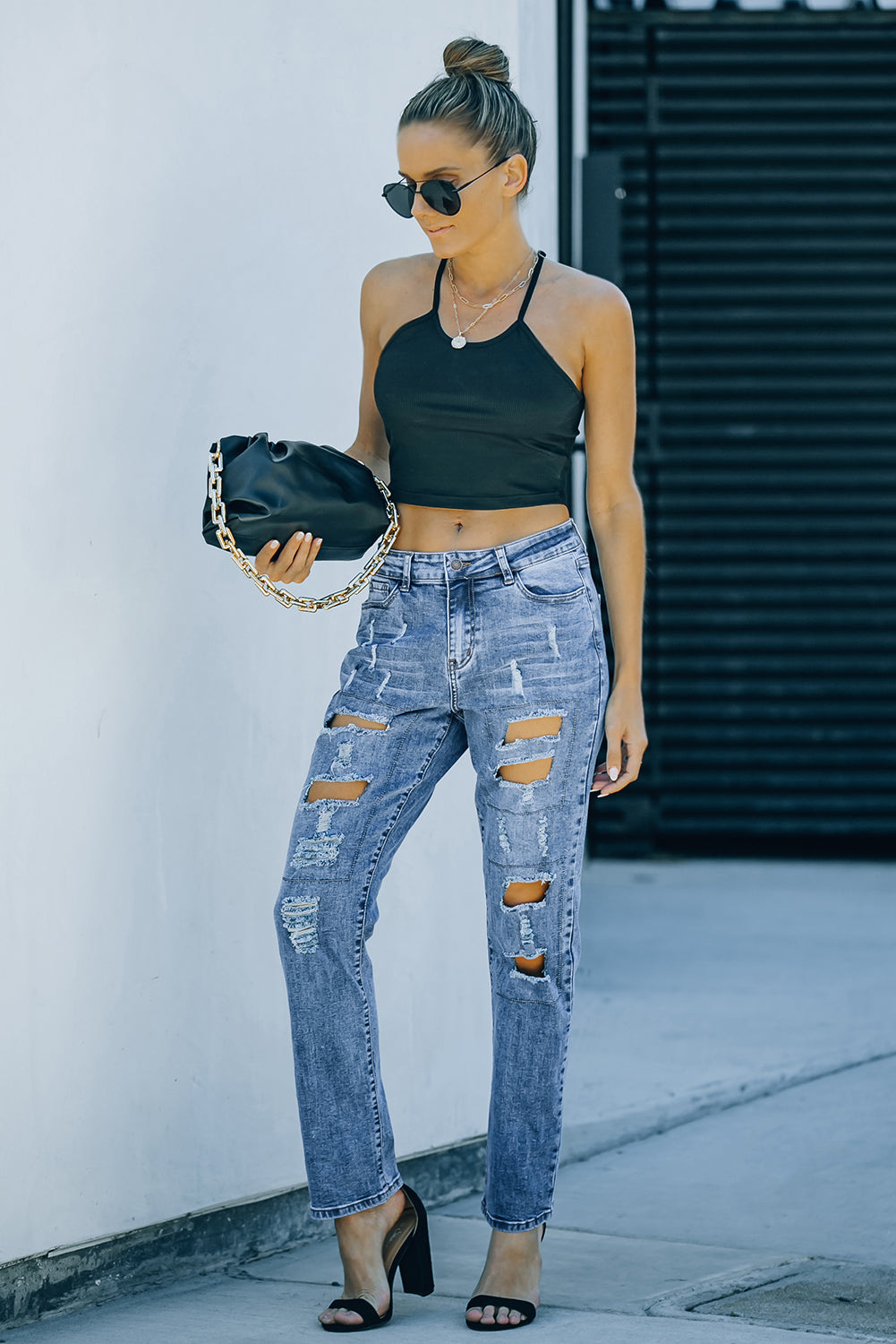 HAMMER AND FREE Graphic Cutout Ribbed Jeans