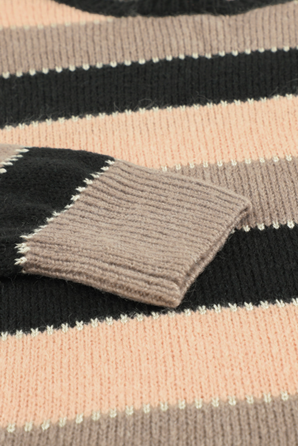 Drop-Shoulder Sleeve Striped Patchwork Pullover Sweater