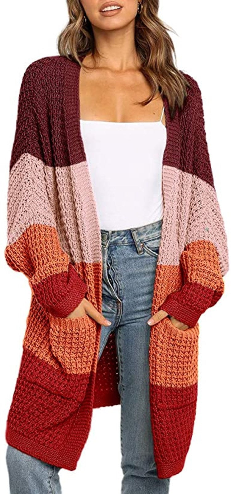 Women's solid color loose cardigan sweater
