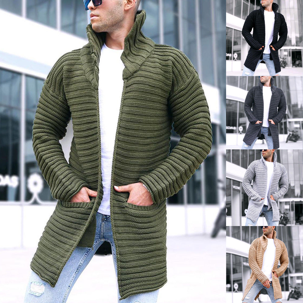 Knitted Sweater Ribbed Jacquard Solid Color Lapel Cardigan Windbreaker Sweater