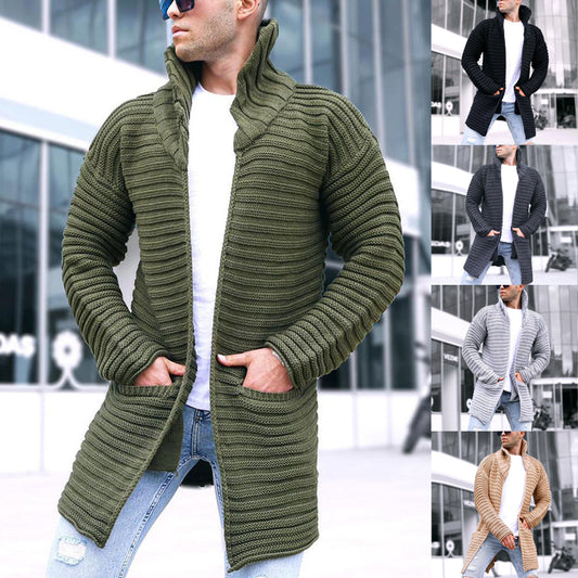 Knitted Sweater Ribbed Jacquard Solid Color Lapel Cardigan Windbreaker Sweater