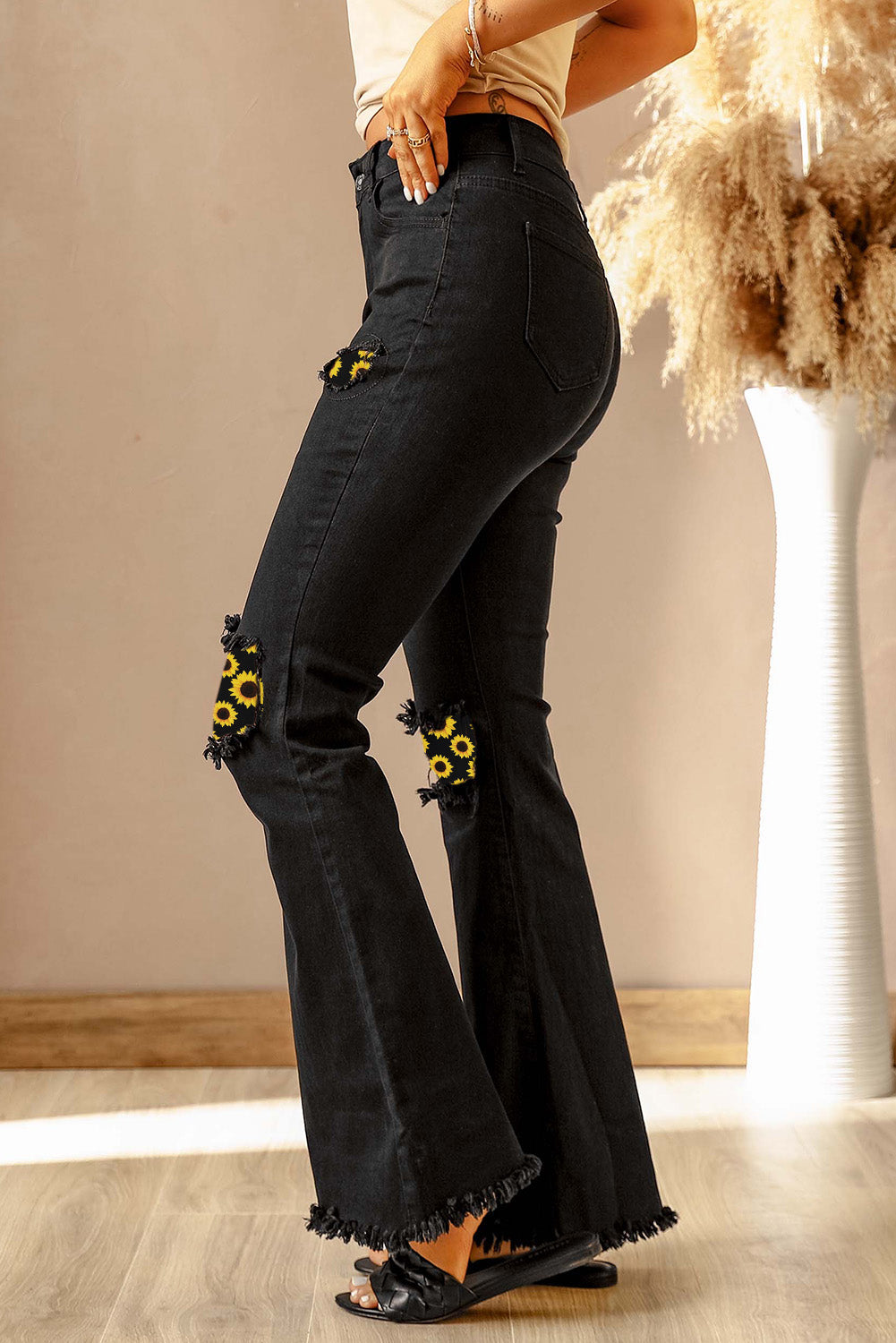 High Waist Ripped Bell Bottom Jeans