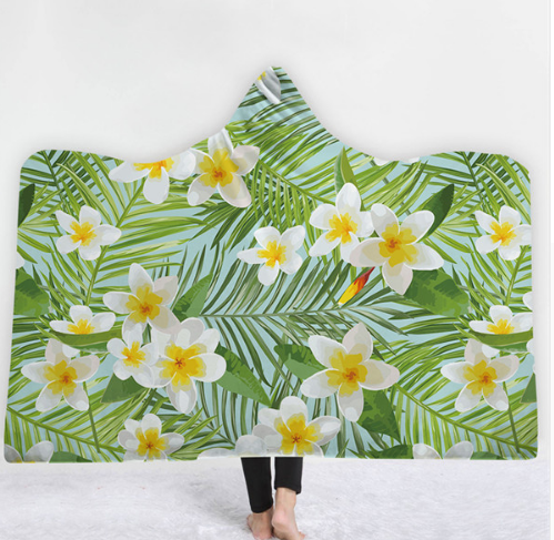 Hooded Thermal Fleece Blanket Coral Fleece Print Winter Warm Home Travel Portable Wearable Thick Hoodie Blanket For Adults Kids